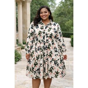 Eloquii Women’s Cotton Floral Long Sleeve Midi Shirt Dress Size 22